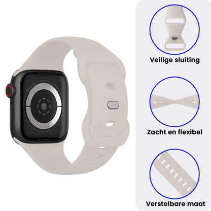 Apple Watch 1, 2, 3, 4, 5, 6, 7, 8, 9, 10, 11, SE - 42/44/45/46 mm Bandje Siliconen met verstelbare polsband - Ivoor
