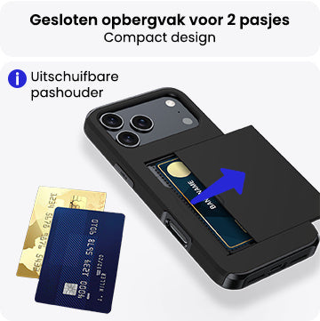 iPhone 17 Pro Hoesje Kaarthouder Hard Case Shockproof - Zwart