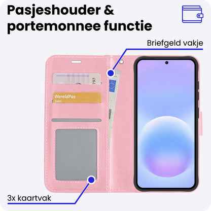 Samsung A57 Hoesje Bookcase Cover met Kaarthouder - Lichtroze