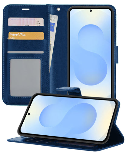 Samsung S25 Edge Hoesje Bookcase Cover met Kaarthouder - Donkerblauw