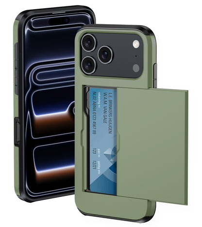 iPhone 17 Pro Max Hoesje Kaarthouder Hard Case Shockproof - Donkergroen