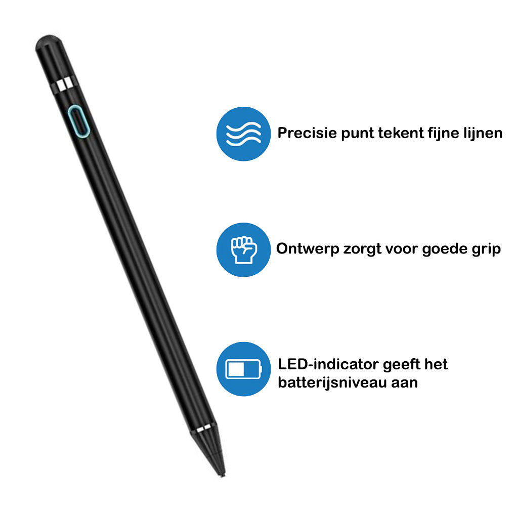 Active Stylus Pen Touch Pen Pencil Oplaadbaar Geschikt Voor Tablets En Telefoons Universeel - Zwart