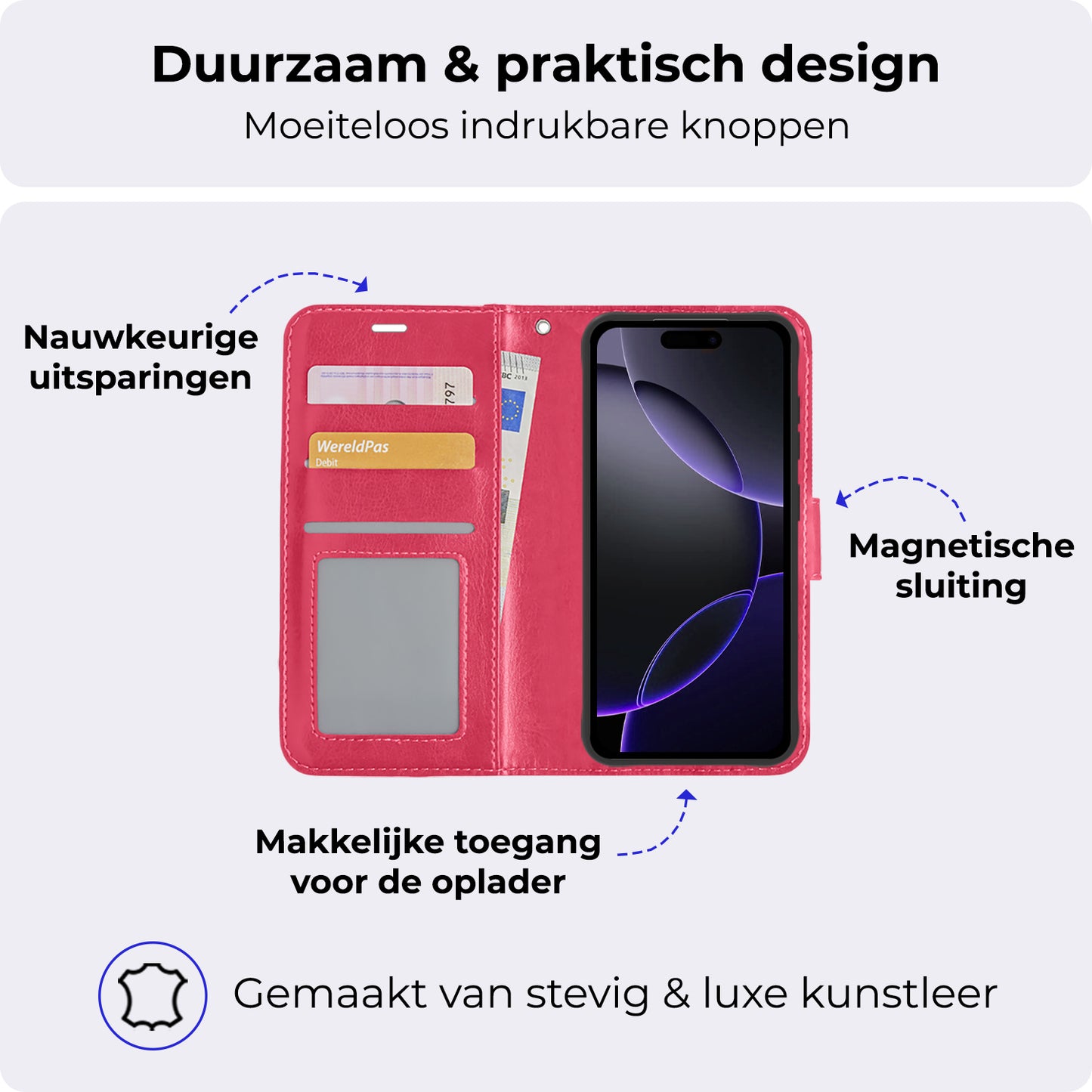 iPhone 16 Pro Max Hoesje Book Case Kunstleer - Donkerroze