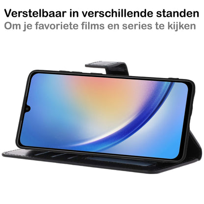 Samsung A34 Hoesje Bookcase Cover met Kaarthouder - Zwart