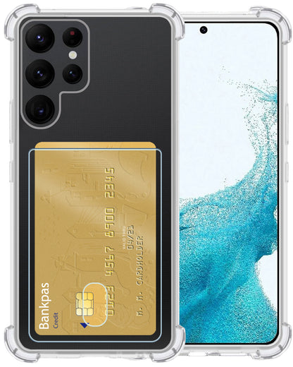 Samsung S22 Ultra Hoesje Kaarthouder Backcover Shockproof - Transparant