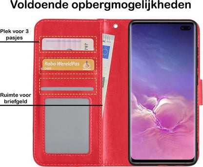 Samsung S10 Hoesje Bookcase Cover met Kaarthouder - Rood