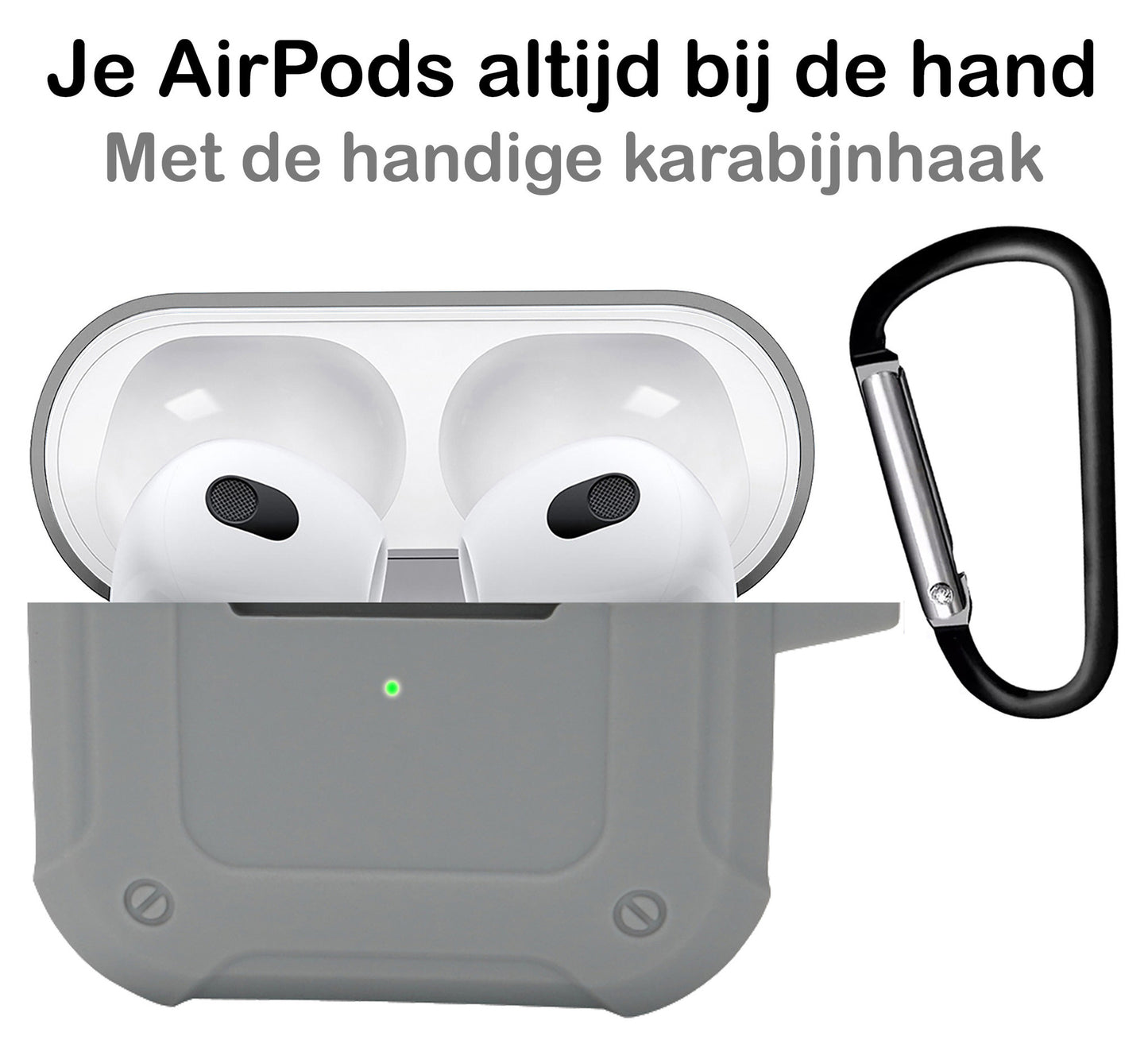 AirPods 3 Hoesje Shock Proof Case Siliconen met Clip - Grijs