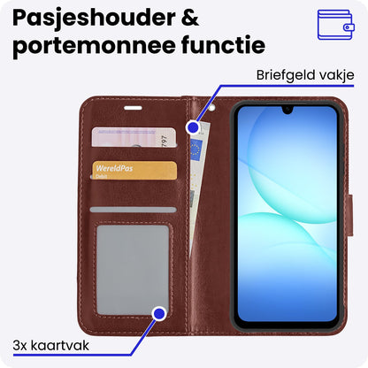 Samsung A17 Hoesje Bookcase Cover met Kaarthouder - Bruin