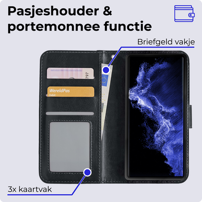 Samsung S22 Ultra Hoesje Bookcase Cover Uitneembaar - Zwart