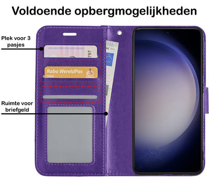 Samsung S23 Plus Hoesje Bookcase Cover met Kaarthouder - Paars