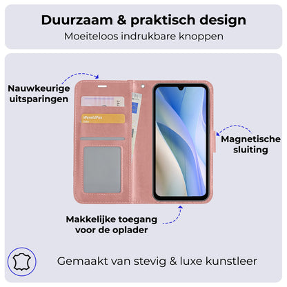 Samsung A15 Hoesje Bookcase Cover met Kaarthouder - Rosé goud