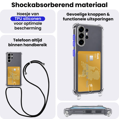 Samsung S26 Ultra Hoesje Kaarthouder met Koord Backcover Shockproof - Transparant