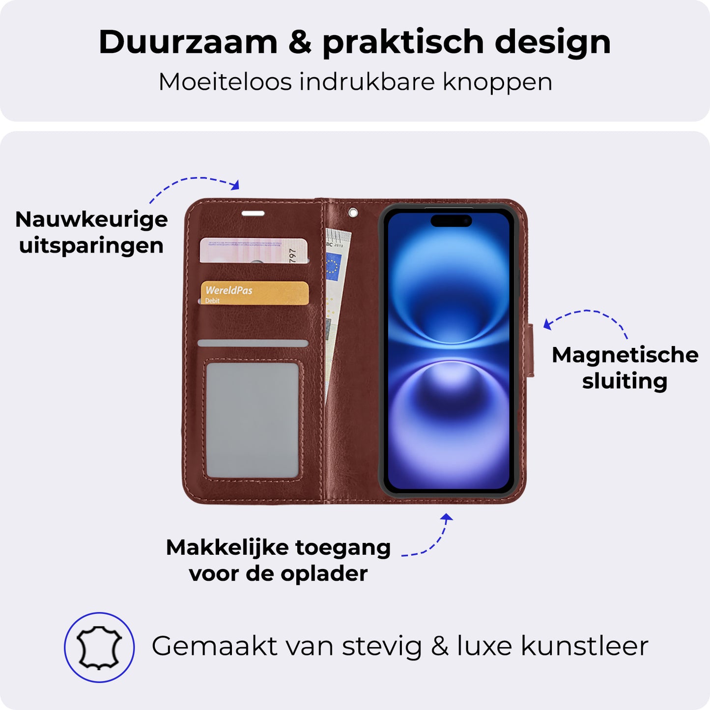 iPhone 16 Plus Hoesje Book Case Kunstleer - Bruin