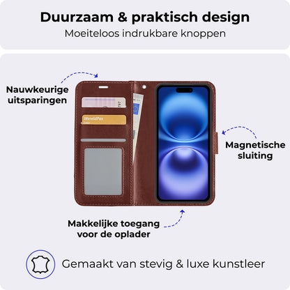 iPhone 16 Plus Hoesje Book Case Kunstleer - Bruin