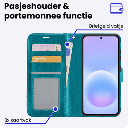 Samsung A57 Hoesje Bookcase Cover met Kaarthouder - Turquoise