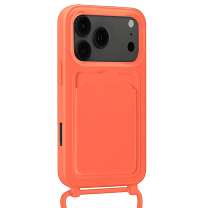 iPhone 17 Pro Hoesje Met Telefoonkoord en Pasjeshouder Siliconen - Papaya