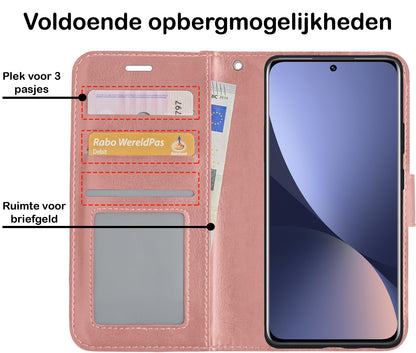 Xiaomi 12X Hoesje Bookcase Cover met Kaarthouder - Rosé goud