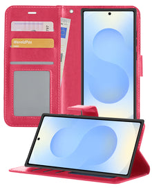 Samsung S25 Ultra Hoesje Bookcase Cover met Kaarthouder - Donkerroze