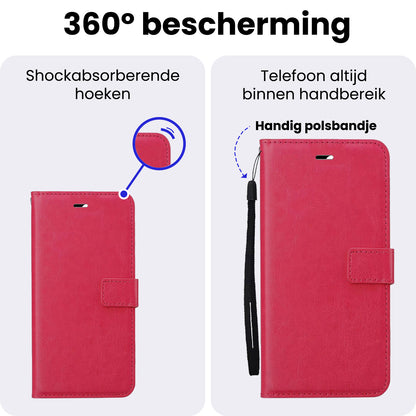 iPhone 16e Hoesje Bookcase Cover met Kaarthouder - Donkerroze