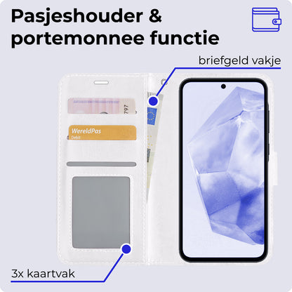 Samsung A35 Hoesje Bookcase Cover met Kaarthouder - Wit