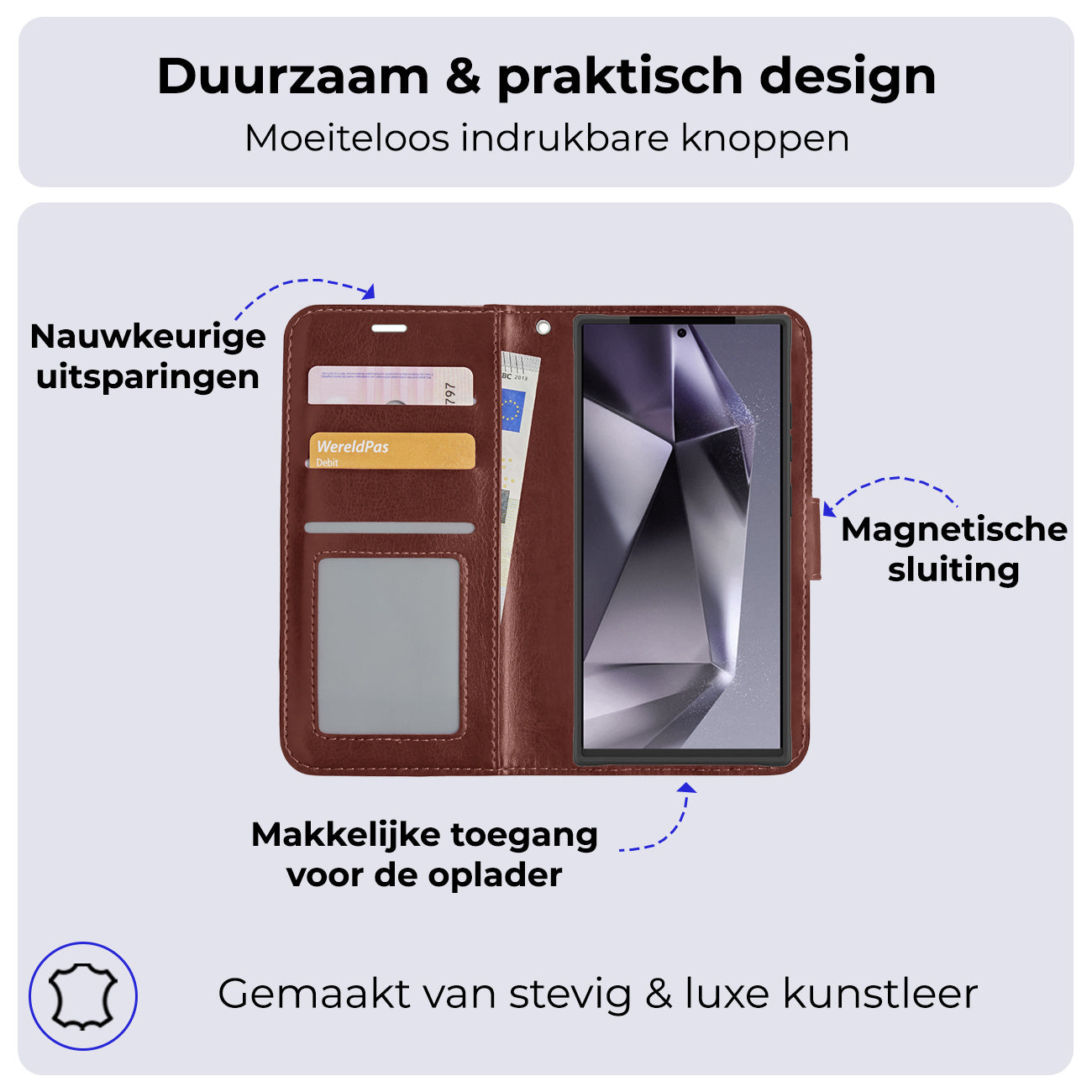 Samsung S24 Ultra Hoesje Book Case Kunstleer - Bruin