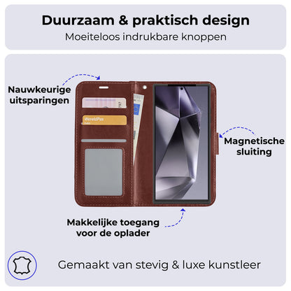 Samsung S24 Ultra Hoesje Book Case Kunstleer - Bruin