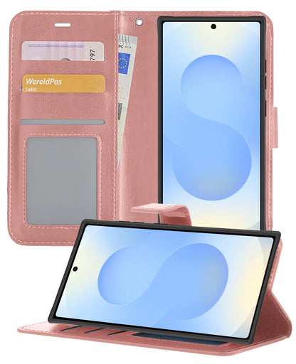 Samsung S25 Ultra Hoesje Bookcase Cover met Kaarthouder - Rosé goud