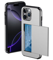 iPhone 16 Pro Hoesje Kaarthouder Hard Case Shockproof - Grijs