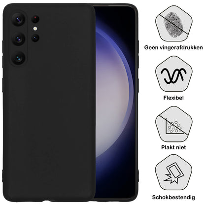 Samsung S23 Ultra Hoesje Siliconen Backcover Lichtgewicht - Zwart