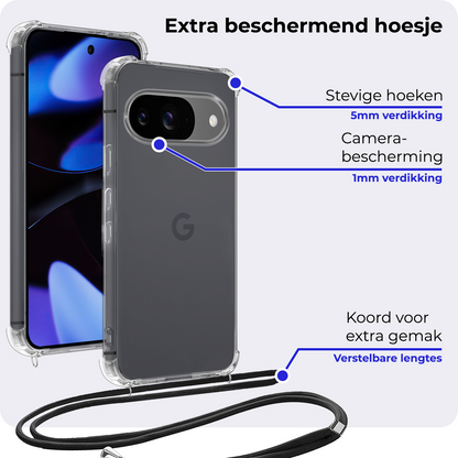 Google Pixel 9 Hoesje met Koord Backcover Shockproof - Transparant