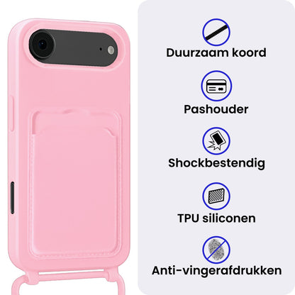 iPhone Air Hoesje Met Telefoonkoord en Pasjeshouder Siliconen - Lichtroze