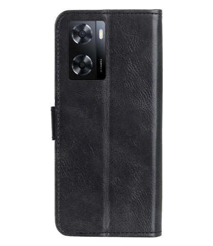 OPPO A57s Hoesje Bookcase Cover met Kaarthouder - Zwart