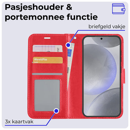 Samsung S24 Plus Hoesje Bookcase Cover met Kaarthouder - Rood