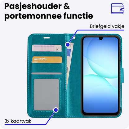 Samsung A17 Hoesje Bookcase Cover met Kaarthouder - Turquoise