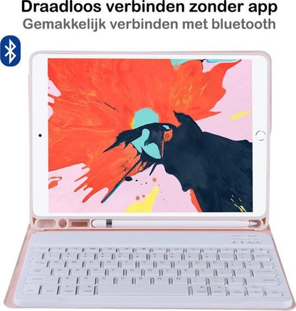 iPad 10.2 2019 Toetsenbord Hoes met Uitneembaar toetsenbord - Lichtroze