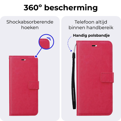 Samsung S24 FE Hoesje Bookcase Cover met Kaarthouder - Donkerroze