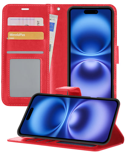 iPhone 16 Hoesje Book Case Kunstleer - Rood