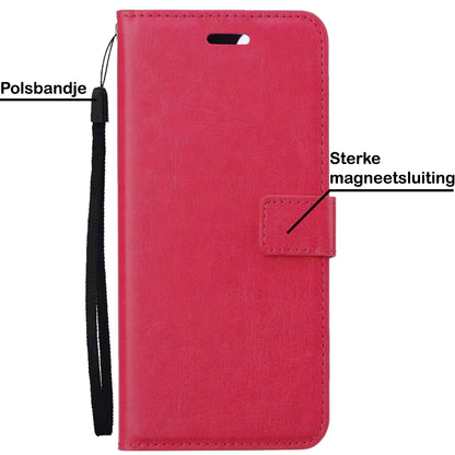 iPhone 14 Pro Hoesje Bookcase Cover met Kaarthouder - Donkerroze