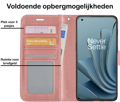 OnePlus 10 Pro Hoesje Bookcase Cover met Kaarthouder - Rosé goud