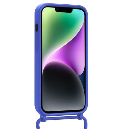 iPhone 14 Plus Hoesje Met Telefoonkoord en Pasjeshouder Siliconen - Felblauw