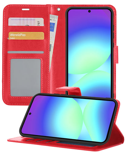 Samsung A56 Hoesje Bookcase Cover met Kaarthouder - Rood