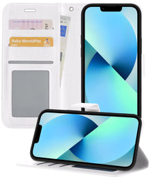 iPhone 14 Pro Hoesje Bookcase Cover met Kaarthouder - Wit