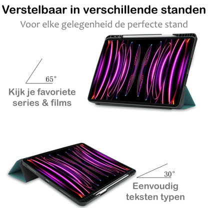 iPad Pro 2022 (12.9 inch) Trifold Bookcase Hoes met Penhouder voor Apple Pen - Donkergroen