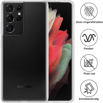 Samsung S21 Ultra Hoesje Siliconen Backcover Lichtgewicht - Transparant
