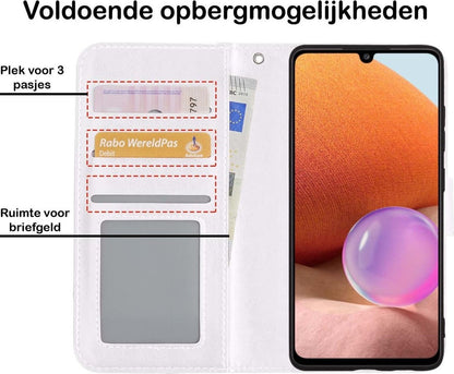 Samsung A32 5G Hoesje Bookcase Cover met Kaarthouder - Wit