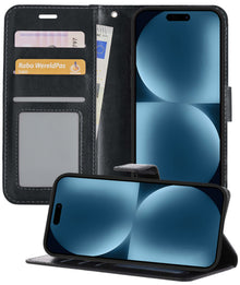 iPhone 15 Pro Max Hoesje Bookcase Cover met Kaarthouder - Zwart