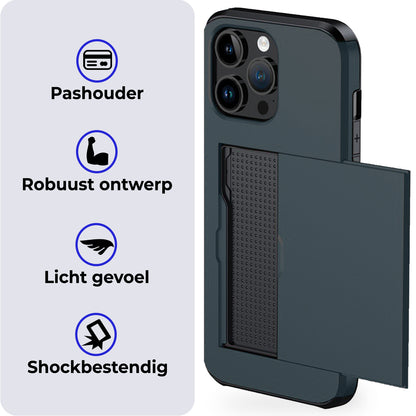 iPhone 14 Pro Max Hoesje Kaarthouder Hard Case Shockproof - Donkerblauw