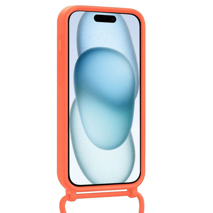 iPhone 14 Pro Hoesje Met Telefoonkoord en Pasjeshouder Siliconen - Papaya