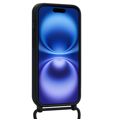 iPhone 16 Plus Hoesje Met Telefoonkoord en Pasjeshouder Siliconen - Zwart