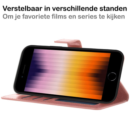 iPhone SE 2022 Hoesje Bookcase Cover met Kaarthouder - Rosé goud